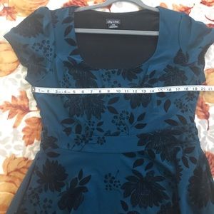 City chic blue dress with velvet black floral